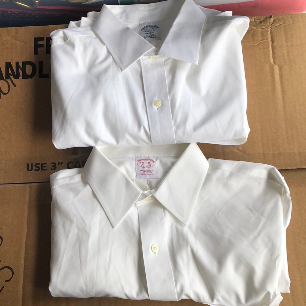 2 Brooks Brothers White Dress Shirts 16 1/2 neck